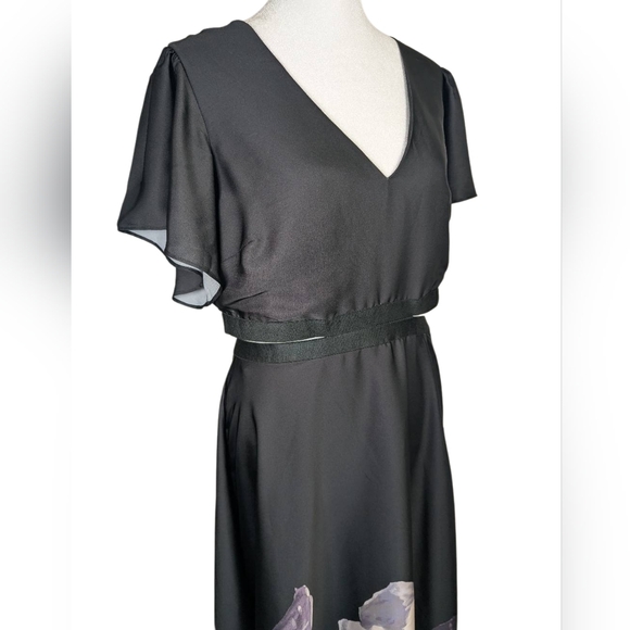 Rachel Roy Black & White Floral Open Waist Midi Party Dress Womens 12 - Picture 2 of 9